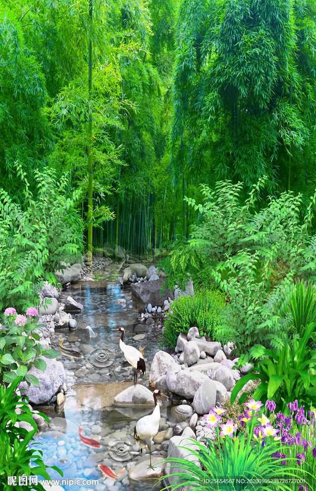 唯美山中蜿蜒流水瀑布玄关