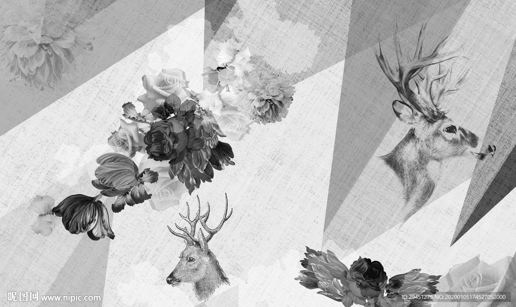 麋鹿欧式背景画 TIF分层
