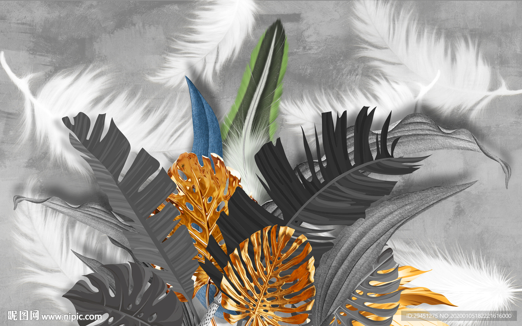 叶子欧式背景墙画 TIF分层