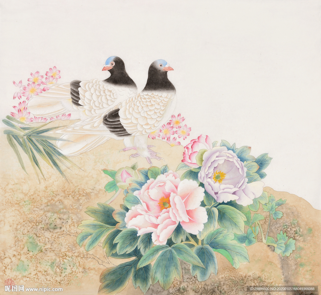 古典牡丹蝴蝶中式装饰画