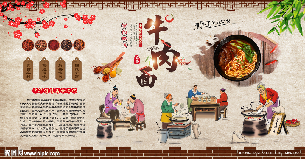 牛肉面美食餐饮背景墙