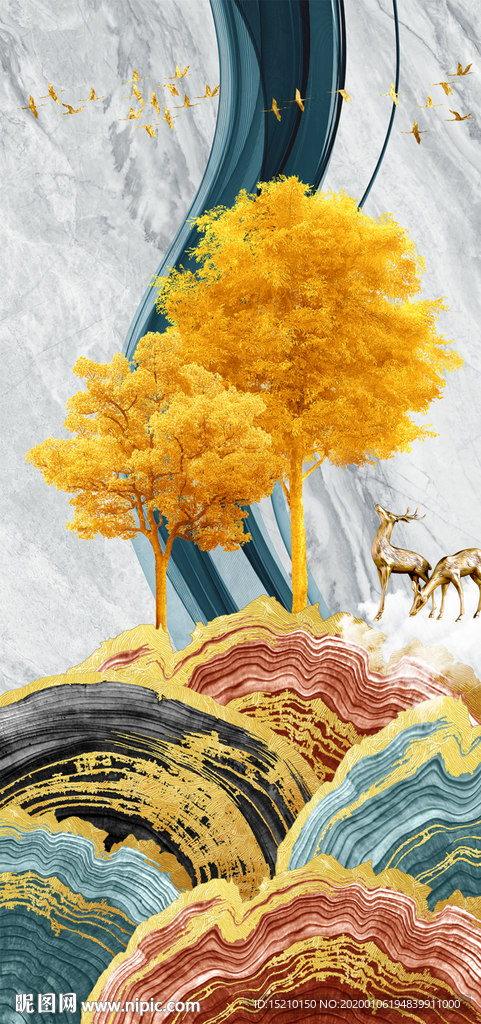 大理石发财树玄关背景墙