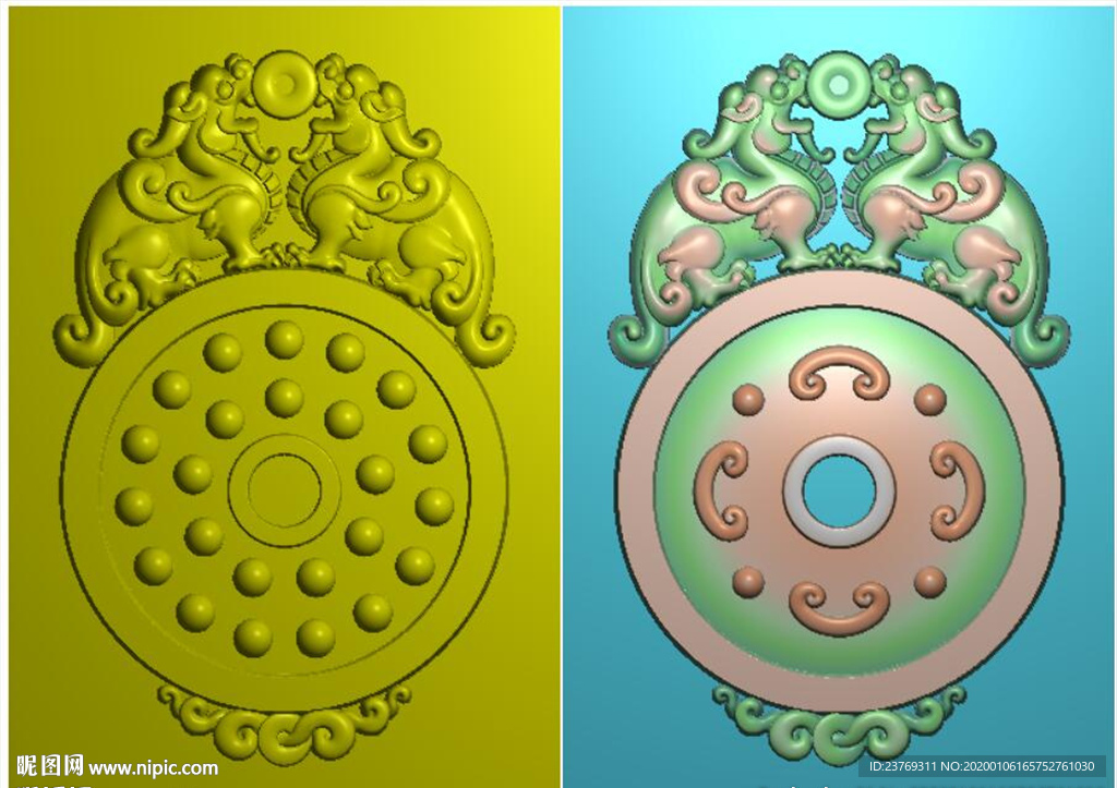 双面貔貅平安扣兽牌挂件精雕图