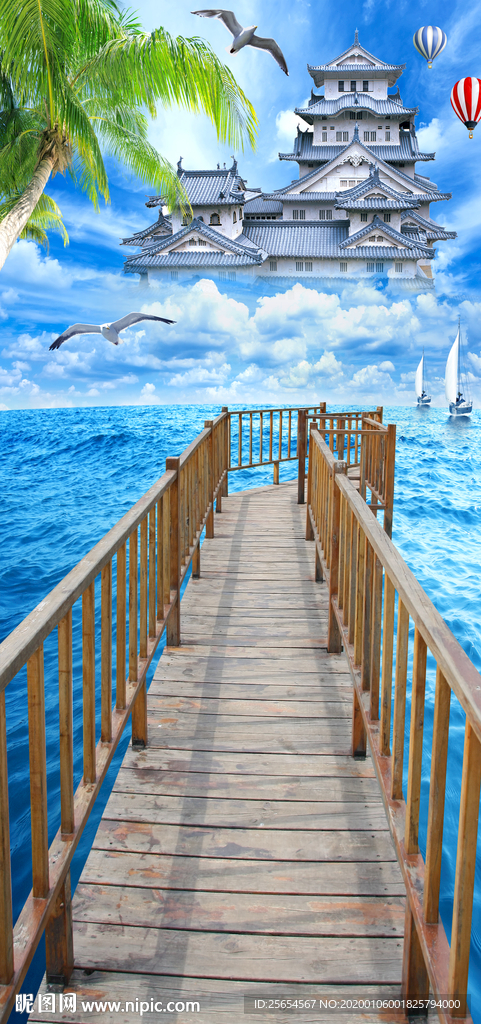 海景沙滩夏日椰子树风景画玄关