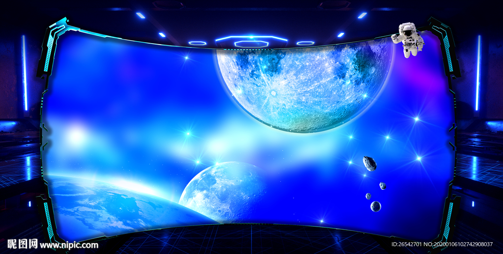3D立体宇航员太空舱背景墙