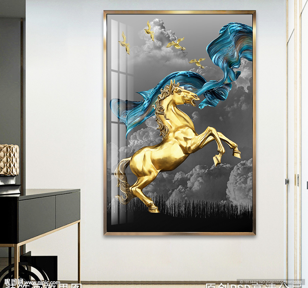 马到成功新中式晶瓷画