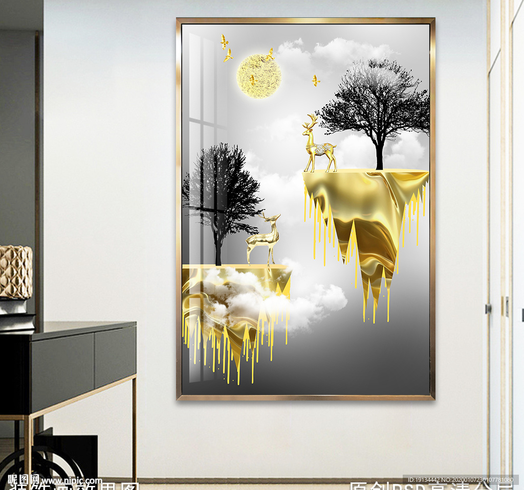 富贵金山金鹿新中式晶瓷画