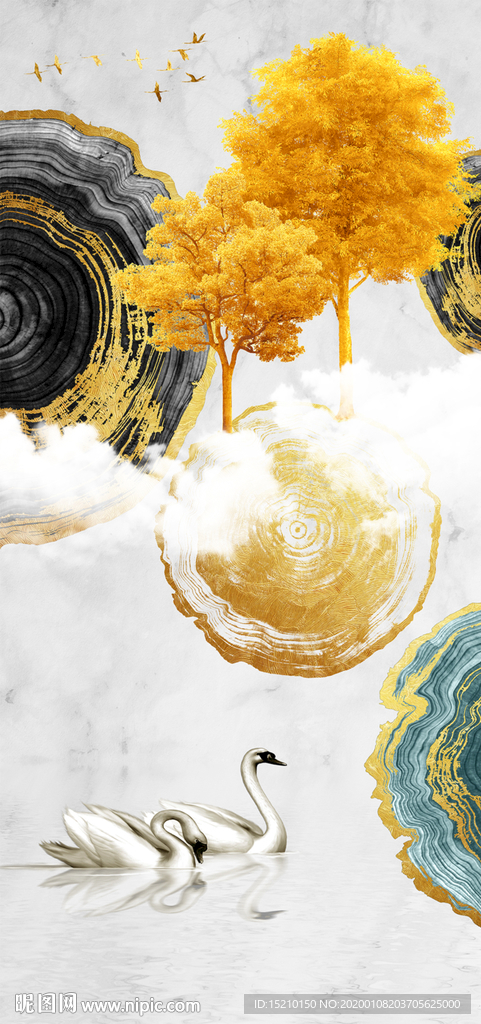 大理石发财树玄关背景墙