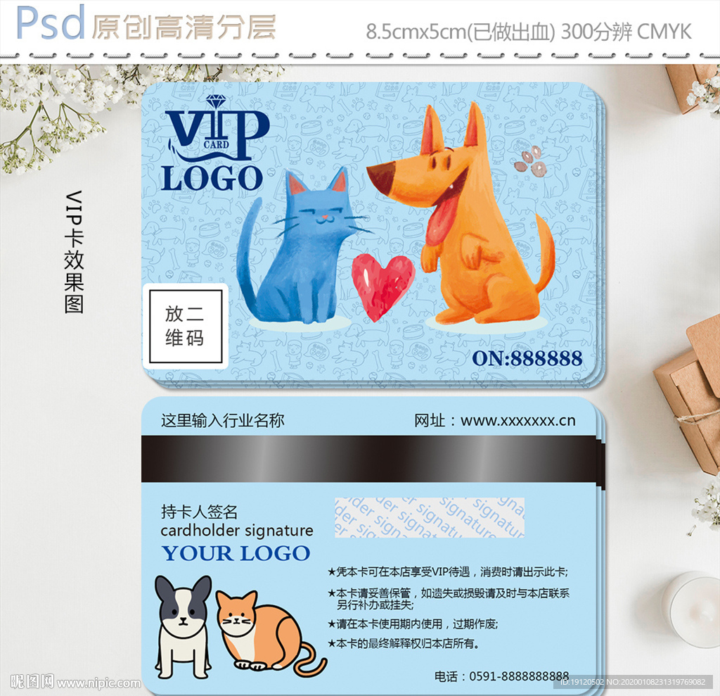 清新宠物店vip会员卡设计