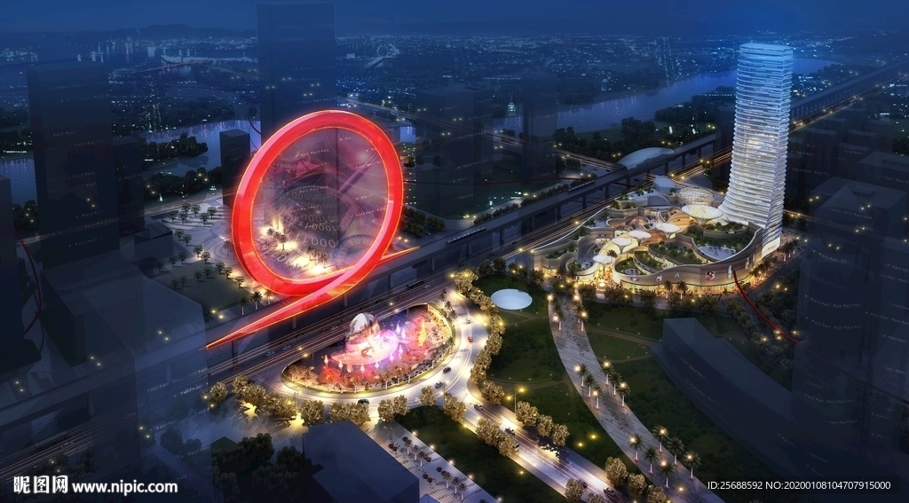 繁华炫彩夜景建筑效果图
