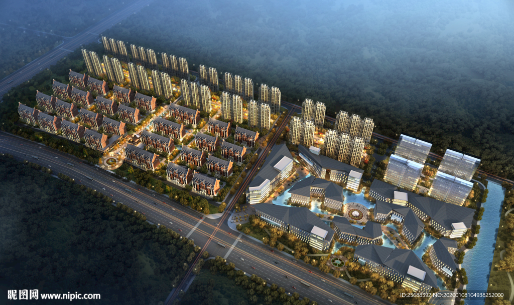高档住宅区鸟瞰建筑效果图