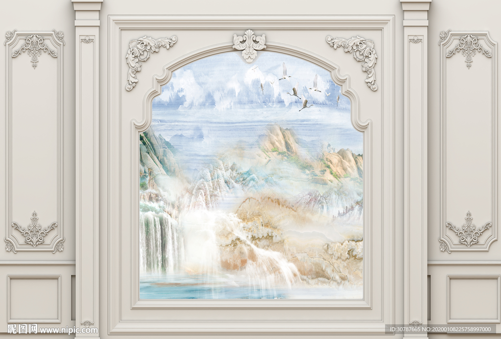 罗马柱大理石纹背景墙