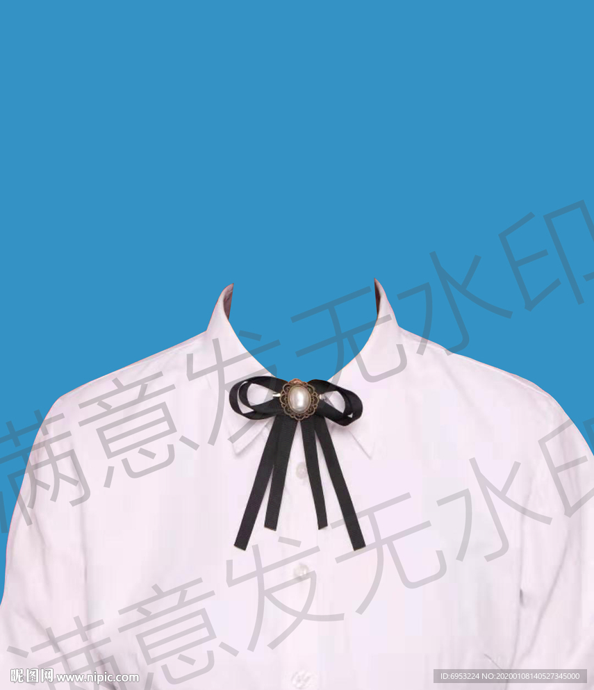 女生白色衬衫带领结证件照
