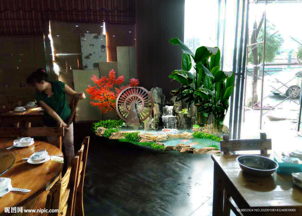 室内假山水景设计效果图