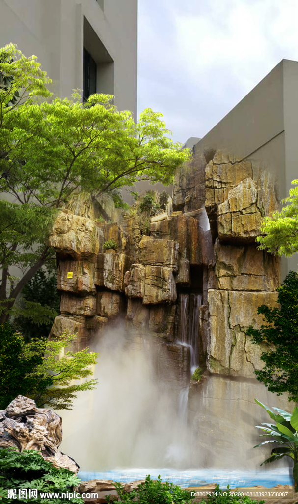 假山跌水景观设计效果图