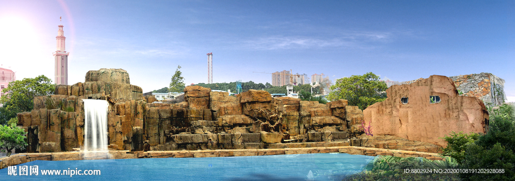 假山跌水景观设计效果图