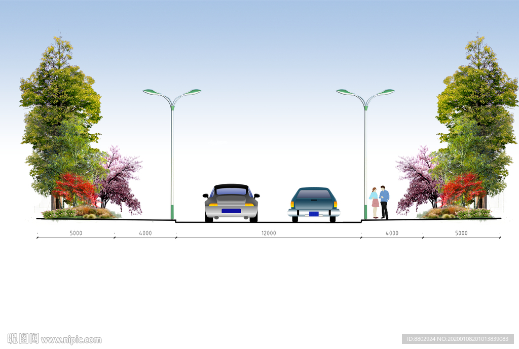 道路剖立面景观设计效果图