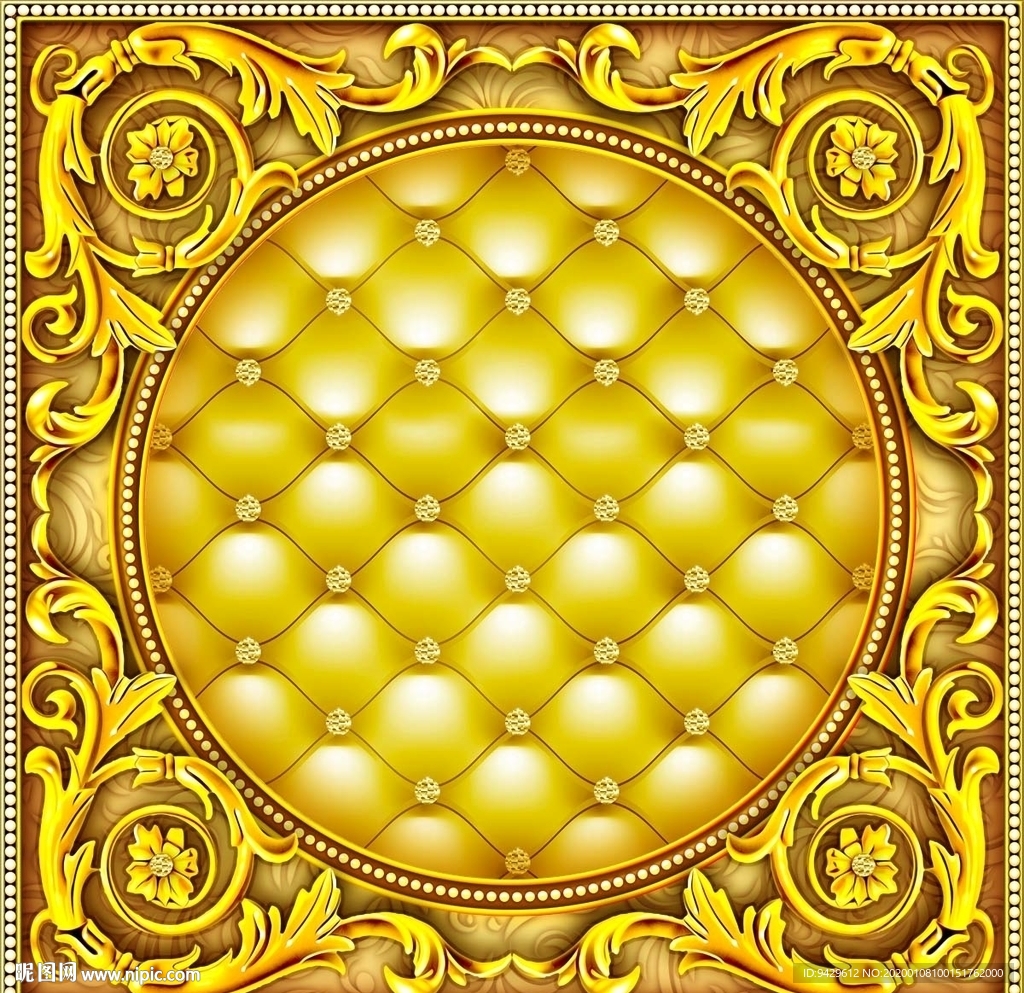 黄金古典花纹钻石软包天顶壁画