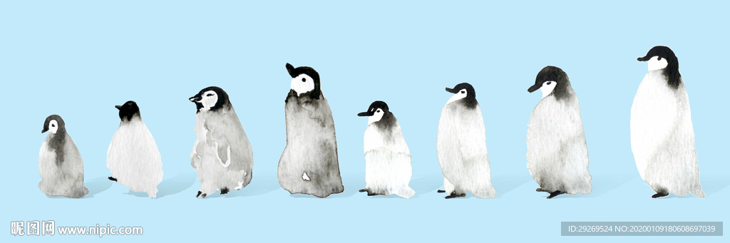 企鹅水彩手绘简约现代无框画