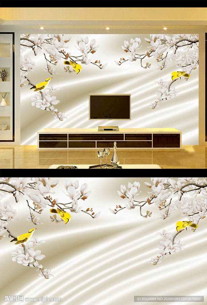 玉兰花电视背景墙