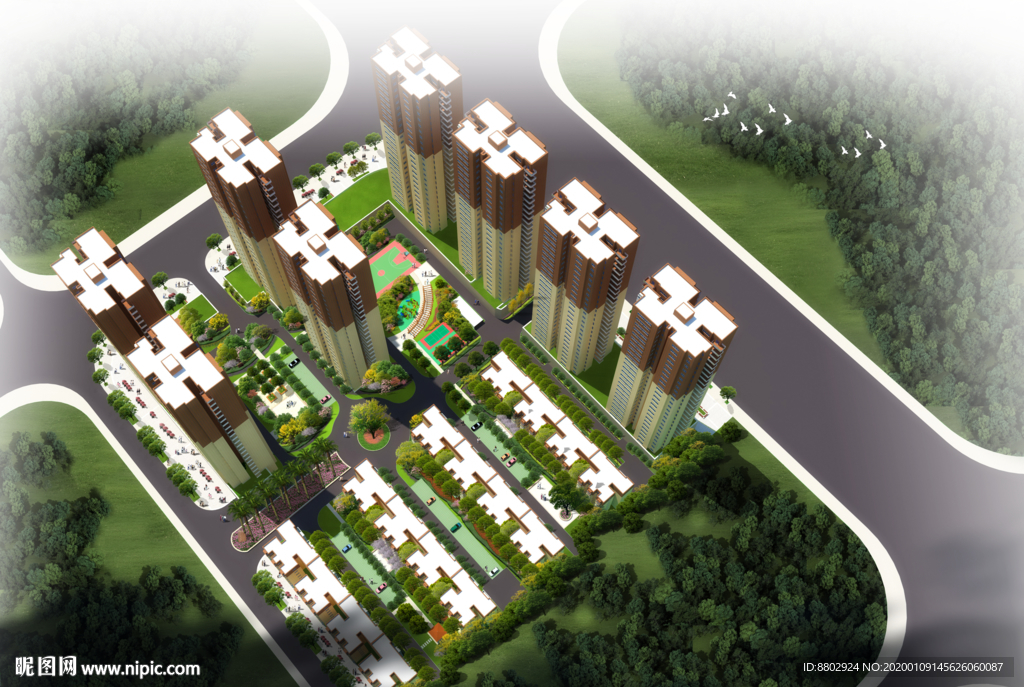 小区景观鸟瞰图