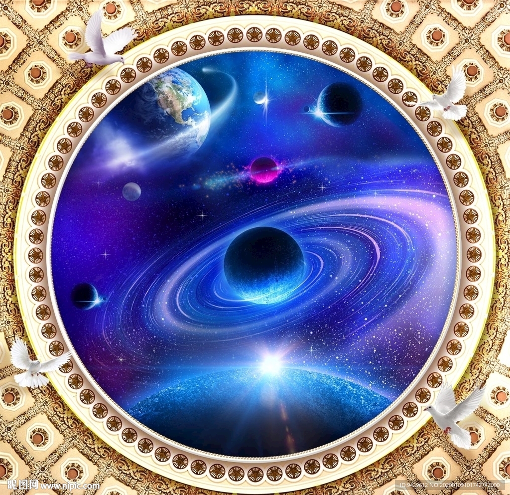 梦幻星空银河系天顶壁画