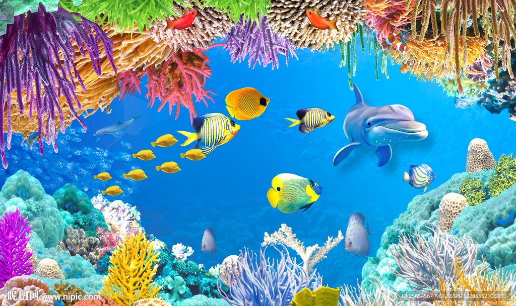 海底世界珊瑚礁鱼群海景电视背景