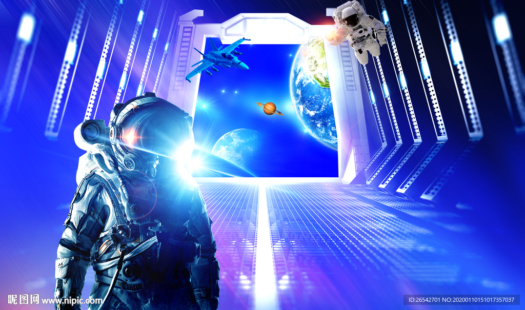 3D立体宇航员太空舱背景墙