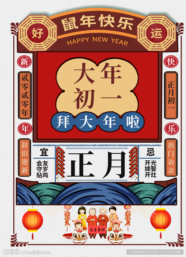 2020鼠年初一系列海报