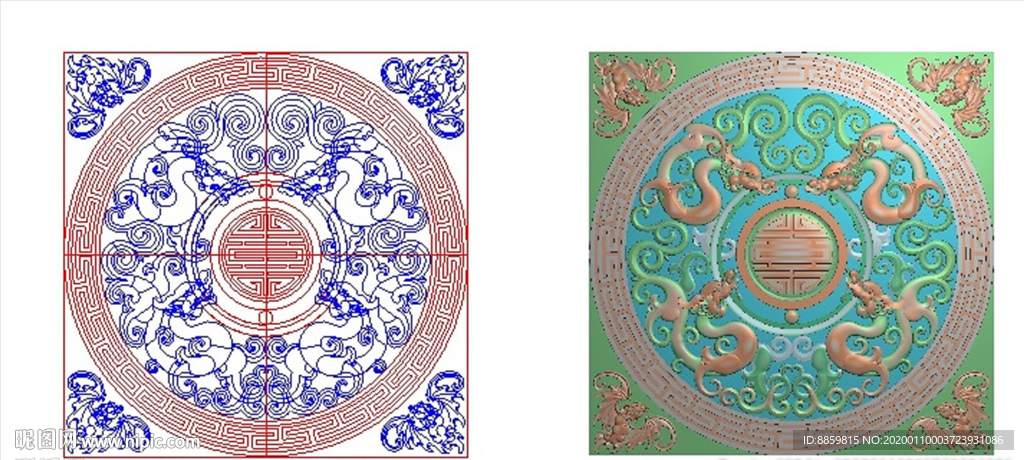 草龙 精雕图  蝙蝠