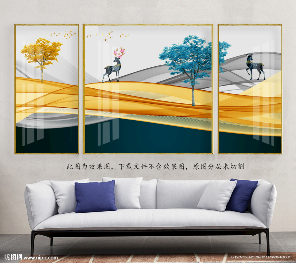 金色线条抽象树客厅装饰画