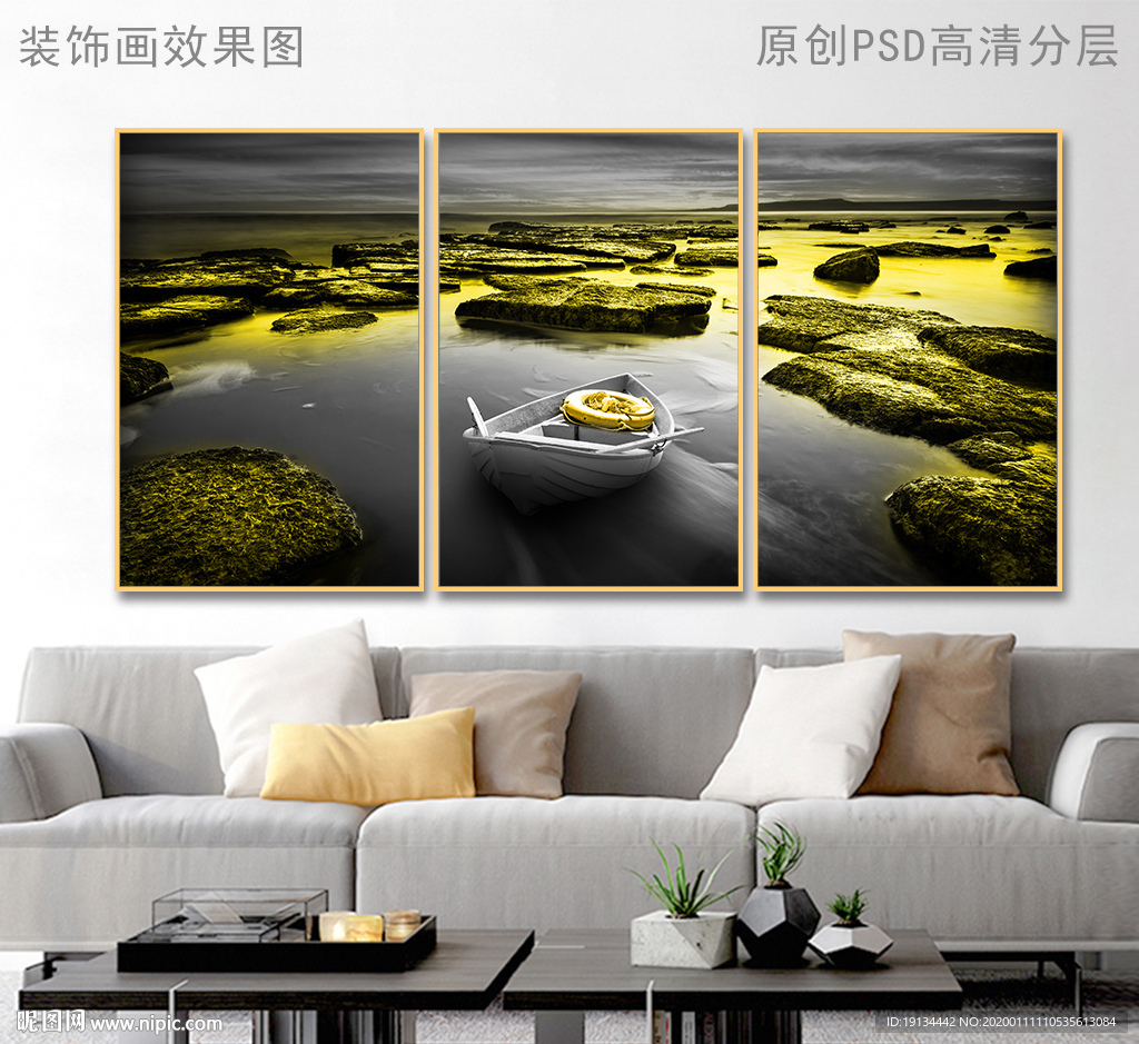 海边小船黑白风景画