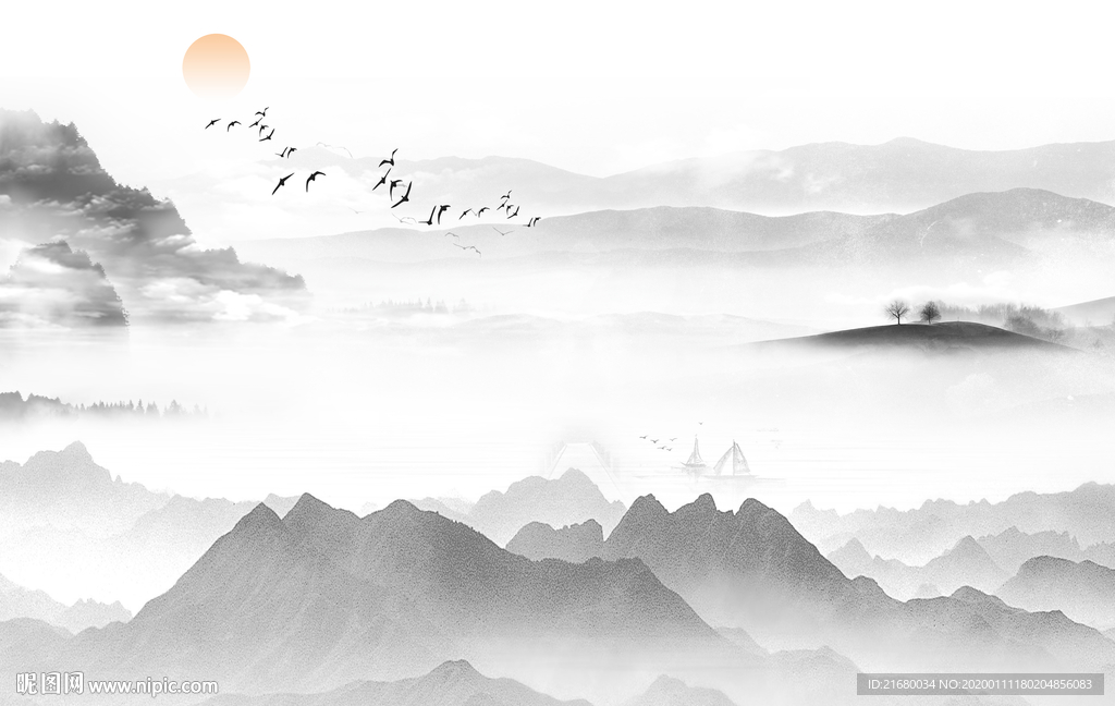 新中式抽象山水背景墙