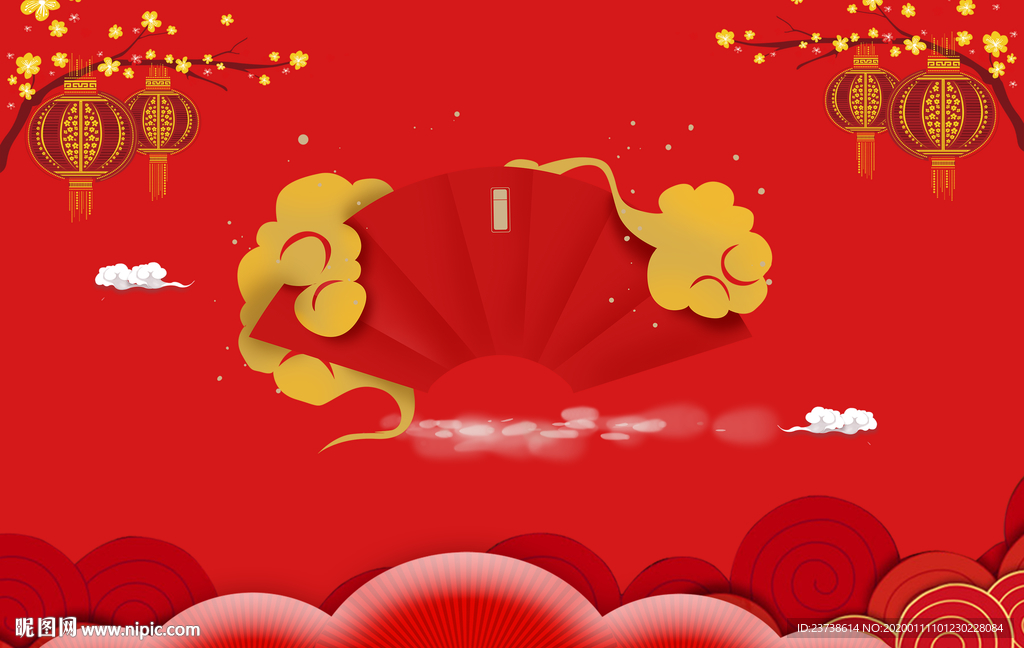 红色祥云灯笼背景