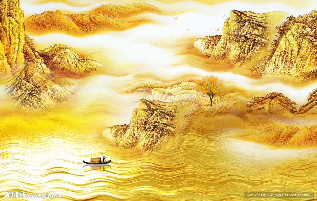 高端金色山水画