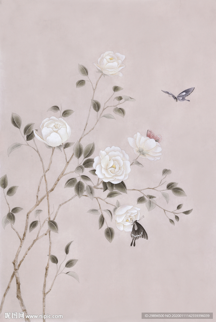 古典月季蝴蝶中式装饰画