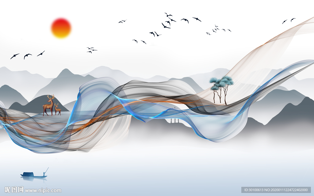 中式新意境山水画 TIF分层