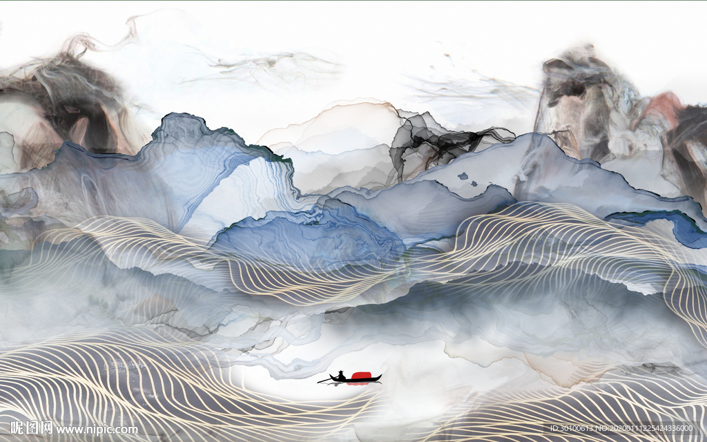 豪华新现代山水画 TIF分层