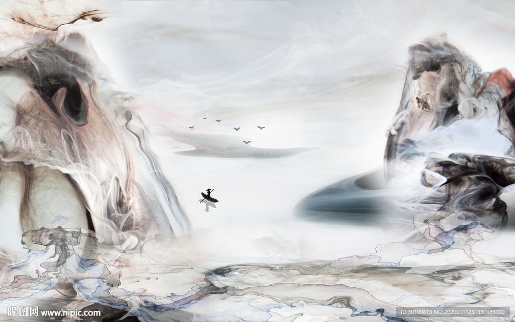 烟雾新现代山水画 TIF分层