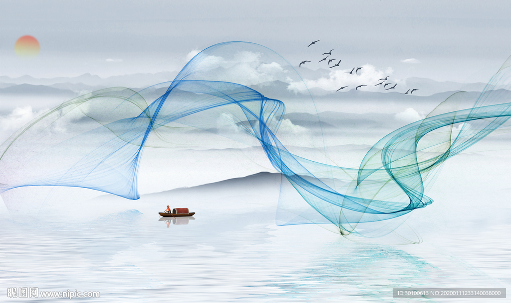 线条背景新山水画 TIF分层