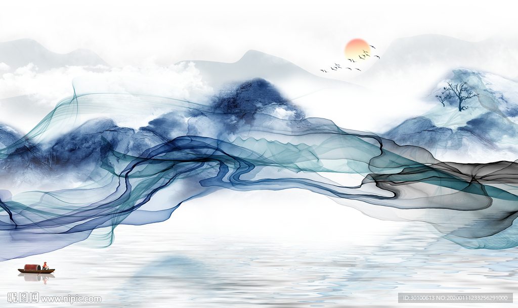 奢华背景新山水画 TIF分层