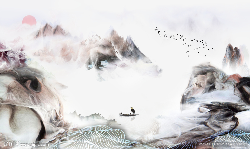 现代背景新山水画 TIF分层