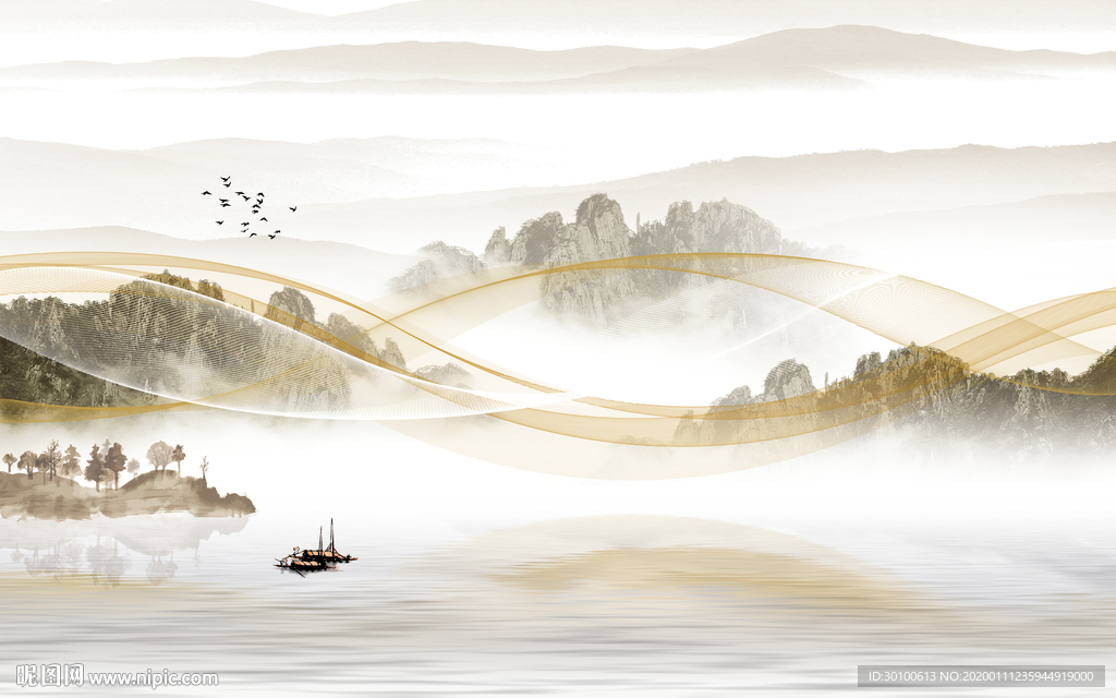 新中式背景新山水画 TIF分层