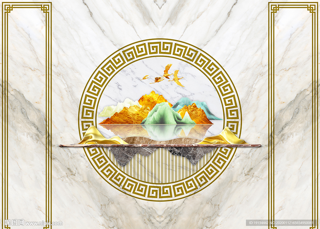 意境山水新中式大理石背景墙