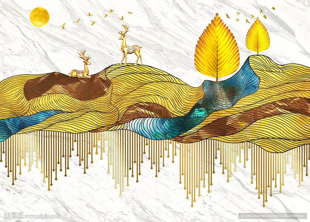 意境山水新中式大理石背景墙