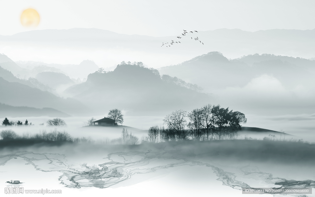 高清 背景新山水画 TIF分层