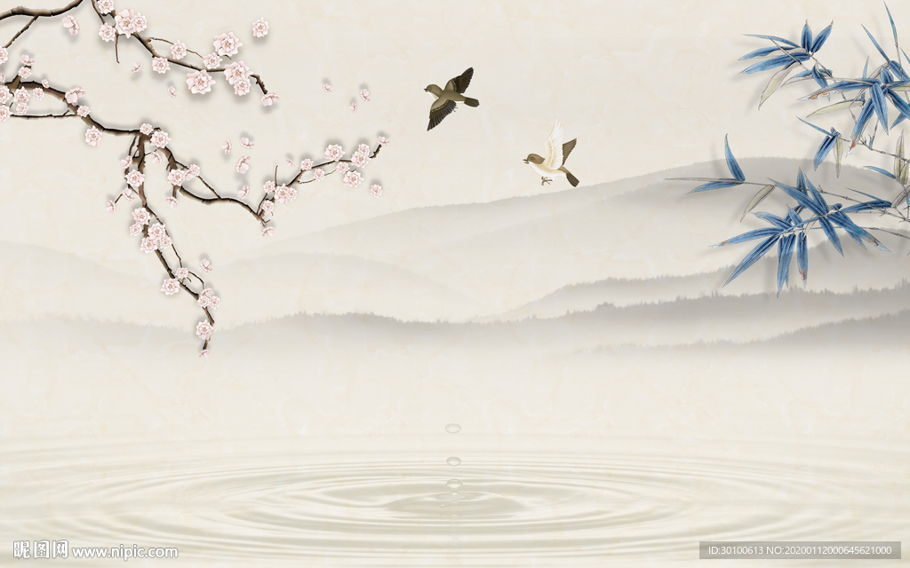 花鸟背景新山水画 TIF分层
