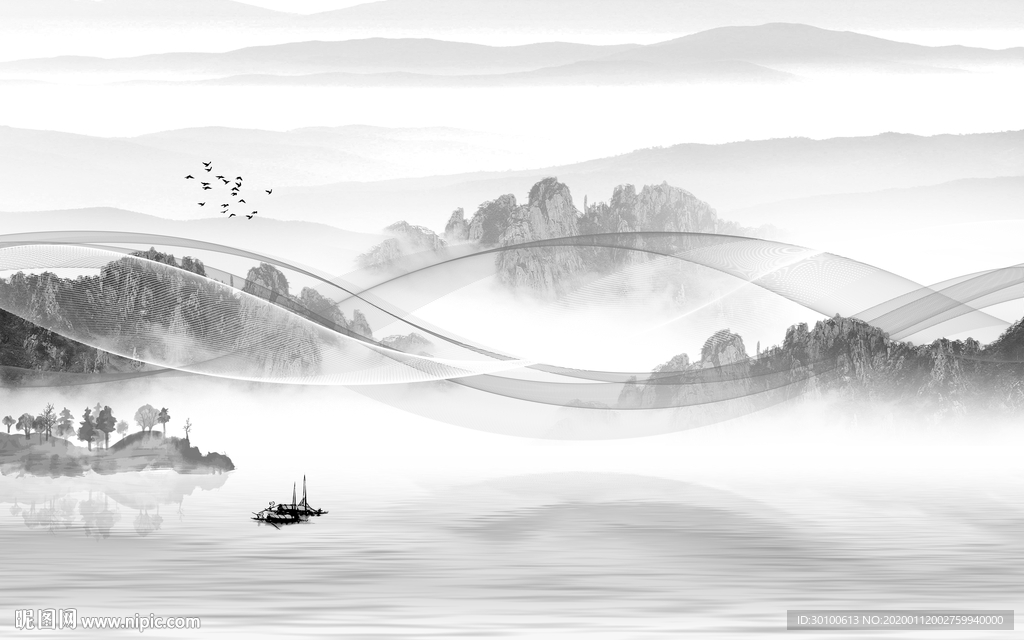 灰色电视新山水画 TIF分层