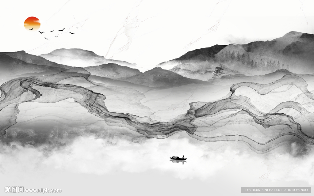 意境山水电视背景 TIF分层