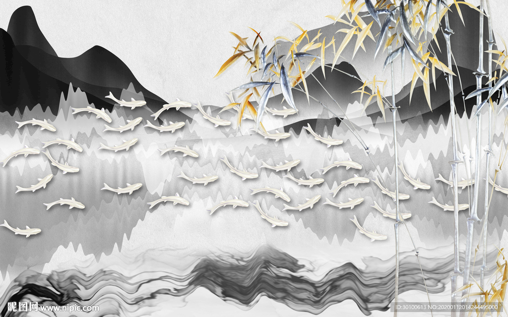 新中式山水电视背景 TIF分层